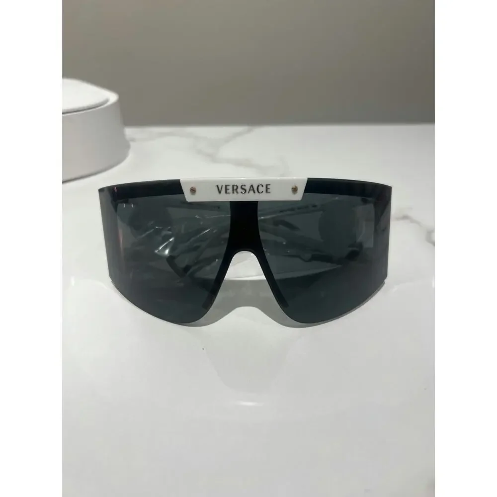Versace Unisex Shield Sunglasses in Black with White Accents